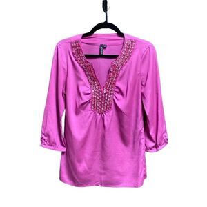 Sioni Plum Jeweled Neck Quarter Sleeve Top Size Small